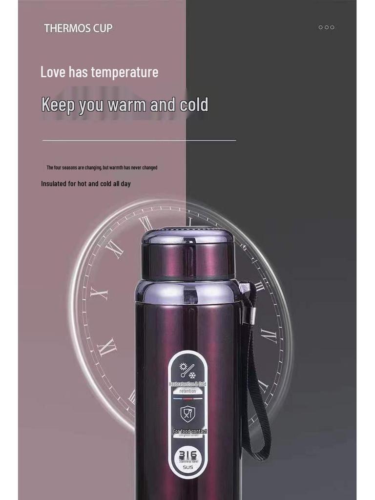 316 Stainless Steel Insulated Cup with Tea Separator, Large Capacity, Portable Outdoor Cup with Carrying Rope