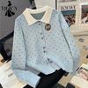 Women's Fashion Casual Fall Winter Polka Dot Print Long Sleeve POLO Neck Sweaters
