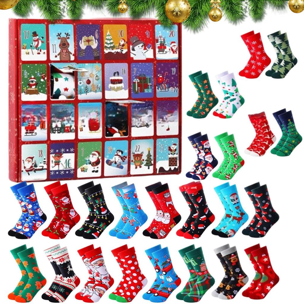 24-Day Funny Christmas Advent Gift Box Christmas Eve Autumn/Winter Mid Socks Countdown Calendar Box Gift Christmas Socks For Kid
