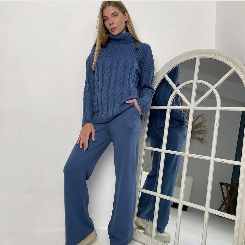 2023 Women's Knitted Cable Knit Two-Piece High Neck Sweater Set
