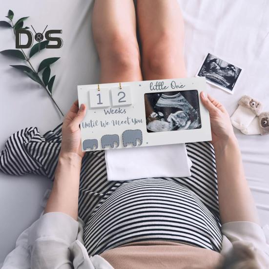 Baby-Sonogramm-Bilderrahmen, Ultraschall-Fotorahmen aus Holz mit Countdown-Wochen, Schwangerschafts-Meilenstein-Tracker-Rahmen, Geschenk zur Bekanntgabe des Geschlechts für schwangere Frauen