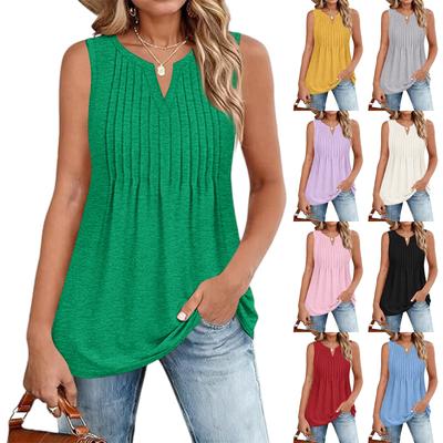 Women's Fashionable  V-neck Loose Casual Pleated Sleeveless Vest Top
