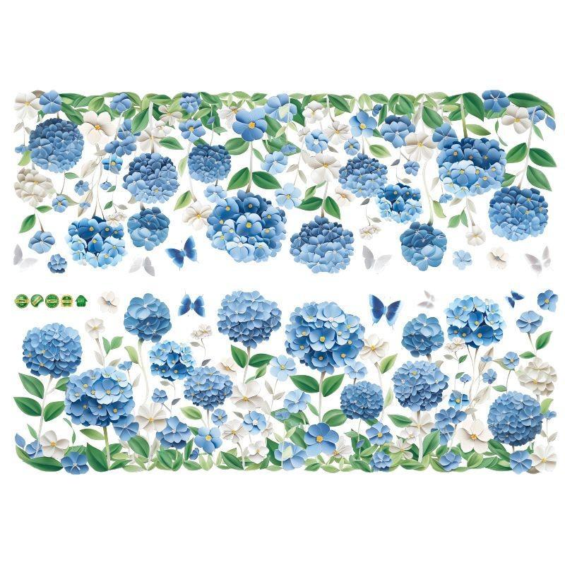 Removable Blue Rose Flowers Baseboard Wall Sticker for Bedroom Living Room Home Decoration