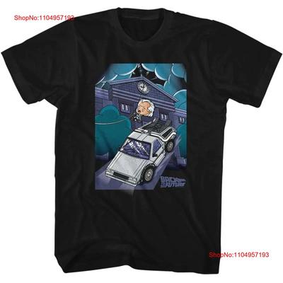 Back To The Future Cute Cartoon Doc And Clock Tower Black Adult T Shirt Vintage Washed Fashion Graphic Designer Clothes