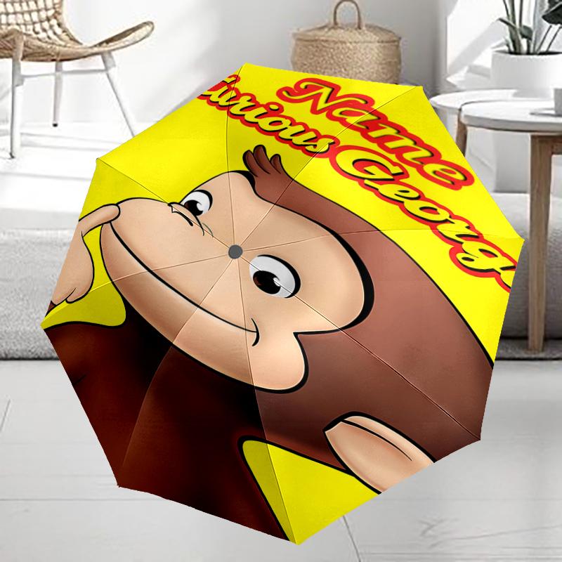 Custom Name Curious George Theme Automatic Umbrella, Lightweight & Portable, 8 Rib, Perfect for Outdoor Travel, Birthdays, Christmas, Gifts.