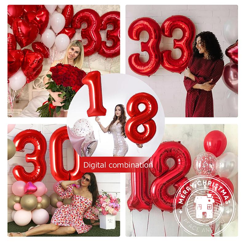 40inch Red Foil Balloons 0-9 Number Balloon Happy Birthday Wedding Party Decoration Shower Large Figures Globos