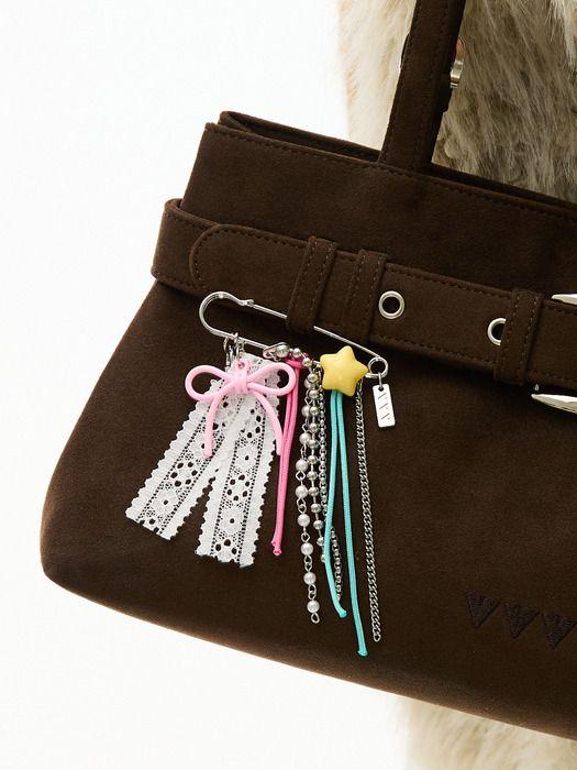 VVV Lace Ribbon Star Safety Pin Keyring