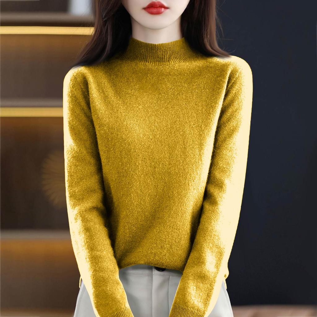Women's Knit Turtleneck Long-Sleeve Top Casual Comfortable Long-Sleeve Blouse