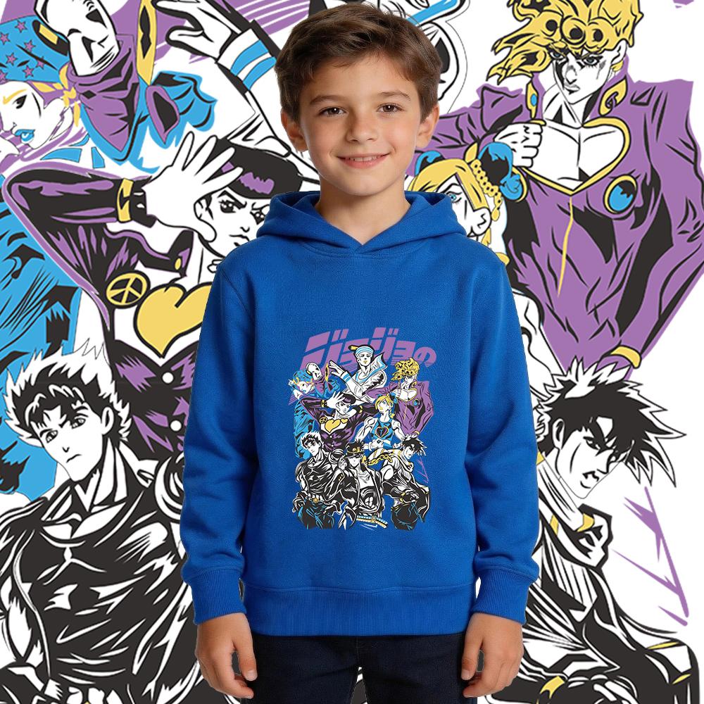 Jojo Characters Anime Print Fleece Pullover Hoodie Boys Girls Kids Warm Thick Sweatshirt for Autumn Winter