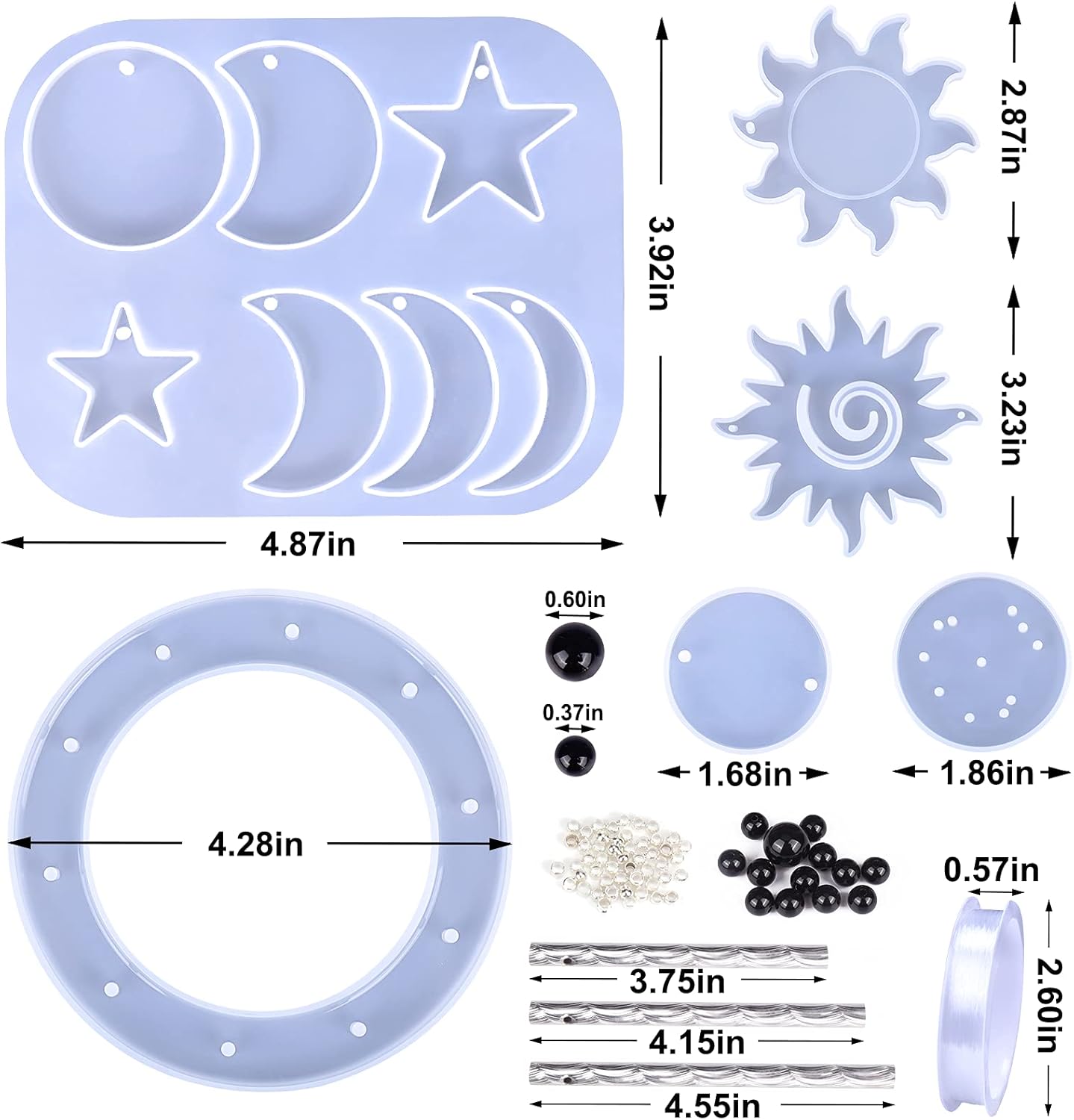 

Набор силиконовых форм для колокольчиков ветра, 63 шт., форма для литья эпоксидных колокольчиков ветра для DIY колокольчика ветра, подвесок для брелоков и серег, украшений белый