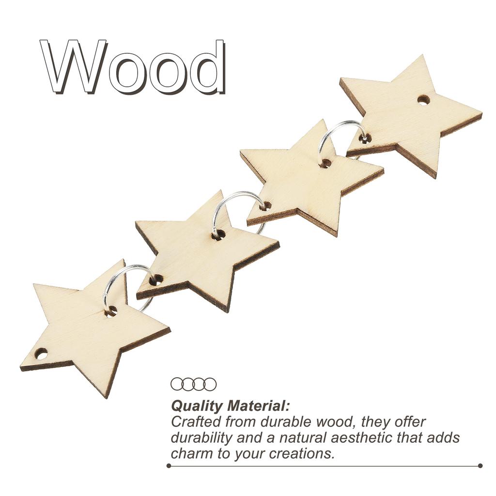 100pcs Wooden Stars Unfinished Wood Stars with Holes Blank Wooden Cutouts Ornaments Natural Wood Pieces for Party Craft Projects