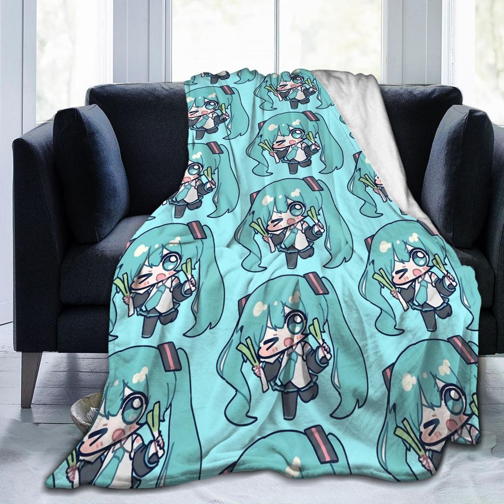 Hatsunes Mikus vocaloid Blanket Flannel Printed Multifunction Super Soft Throw Blanket for Bed Outdoor Plush Thin Quilt