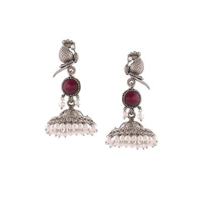 Purple Peacock Silver Oxidised Stones & Beads Traditional Jhumki Earring For Women