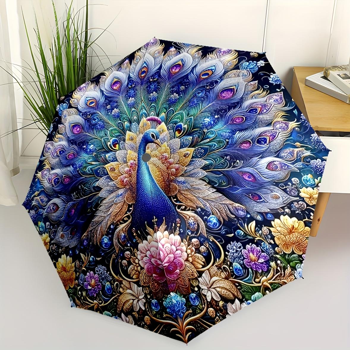 

1 Automatic Opening and Closing Folding Umbrella - Portable Travel Umbrella, Lightweight and Elegant Peacock Blue/Golden/Purple Design, Suit 11.81X3.15inch