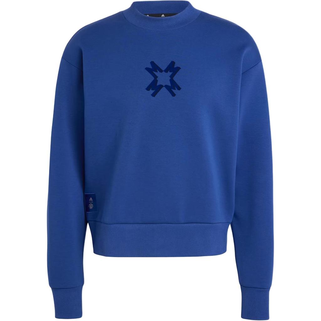 Adidas Manchester United SS24 Collection Logo Fashion Team Crest Crew Neck Long Sleeve Sweatshirt Men Sweatshirt Blue IT4191