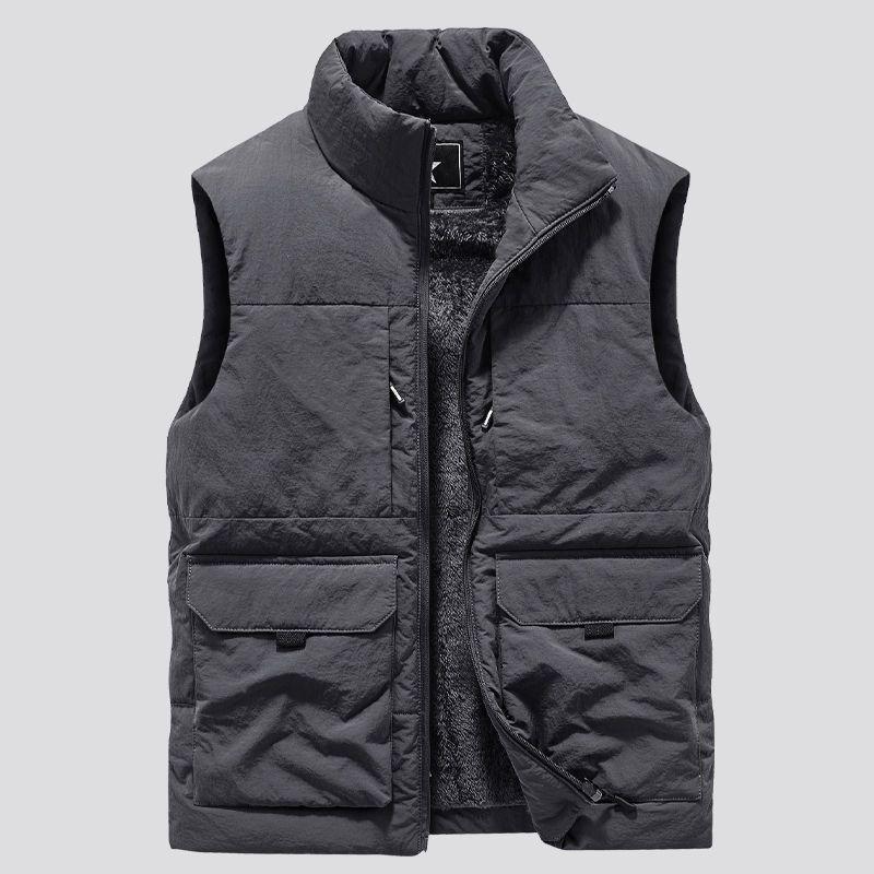

Men s Fleece-Lined Thick Outdoor Vest with Stand Collar and Pockets M (90-105 jin) темно-сірий