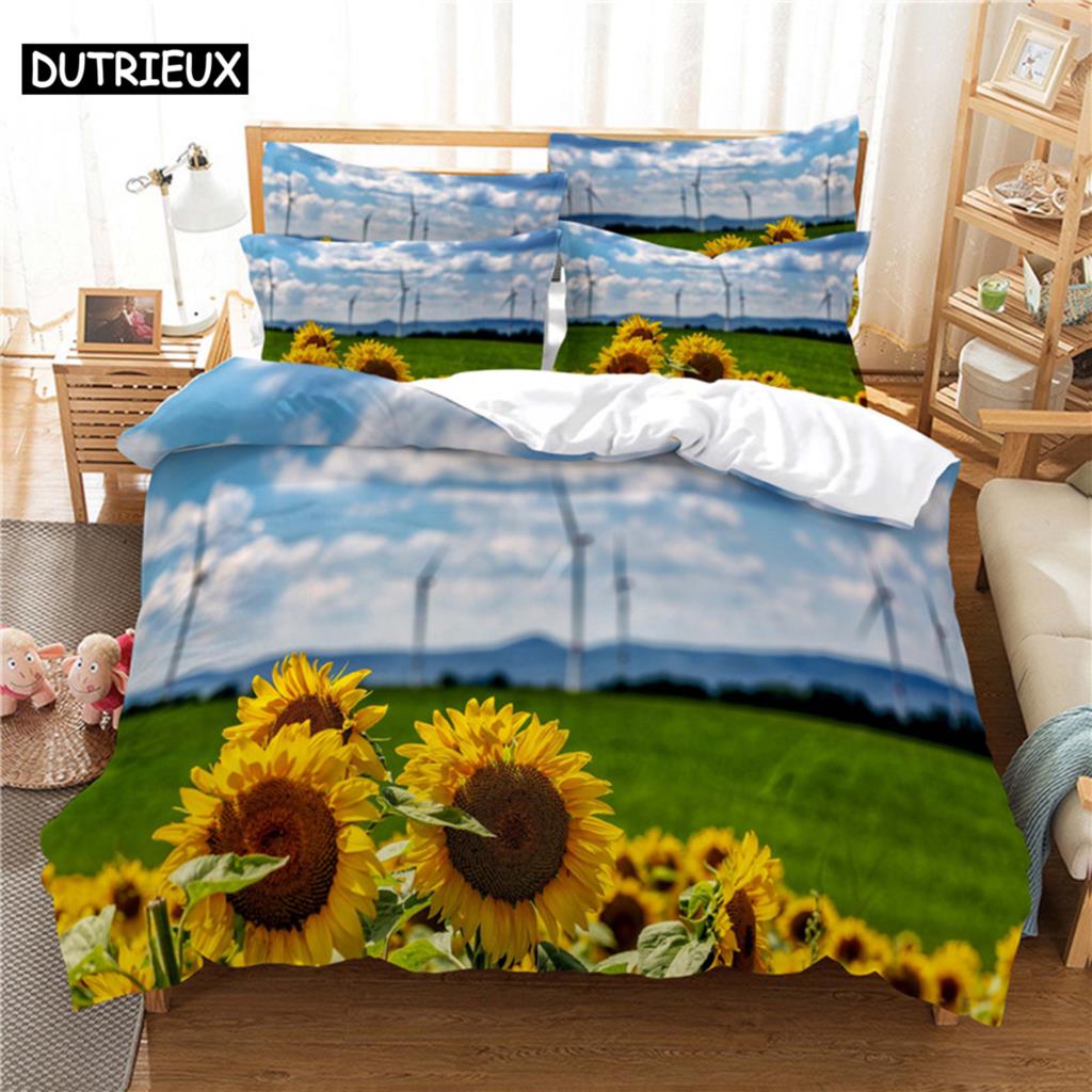 Comforter 3D Digital Printing Fashion Design Beautiful Sunflower Bedding Set Queen Size