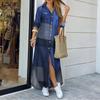 Womens Long Sleeve Casual Loose Button Down Denim Maxi Shirt Dress Plus Size