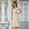 Sexy V-hals A-linjekjole Vår Sommer Ferie Fritid Ensfarget Flygeermer Kjoler S XL