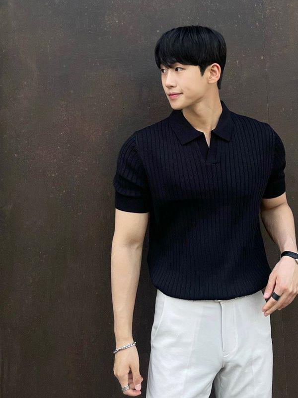 Men's Trendy Japanese-Style Polo – Summer Lapel Knit Solid-Color Short-Sleeved T-Shirt