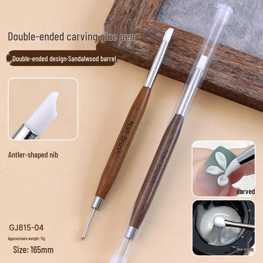 Double-Ended Sandalwood Carving & Glue Mixing Pen: Comfortable Grip, Multi-Functional Silicone Nail Art Tool.
