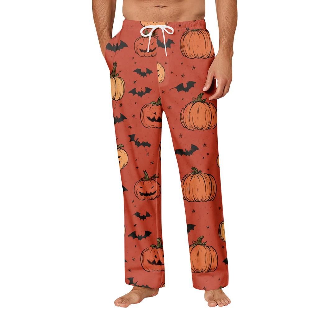 Men's Halloween Print Pocket Straight Casual Pants Home Pajama Pants