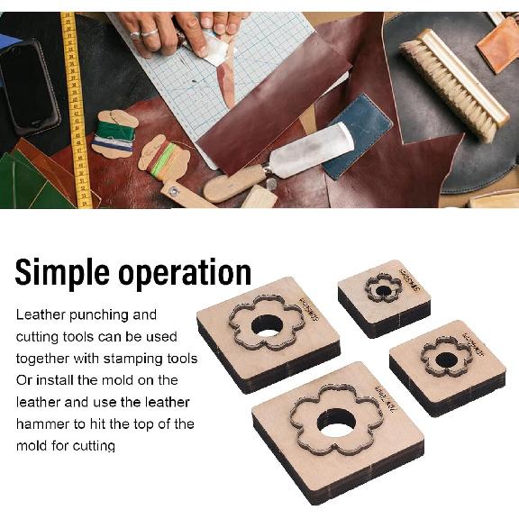 Leather Cutter Tool,Leather Die Cutter Tool, 4Pcs Leather Cutting Flower Pattern Accurate Clean Cutting Leather Punching Die for Cardboard Clay