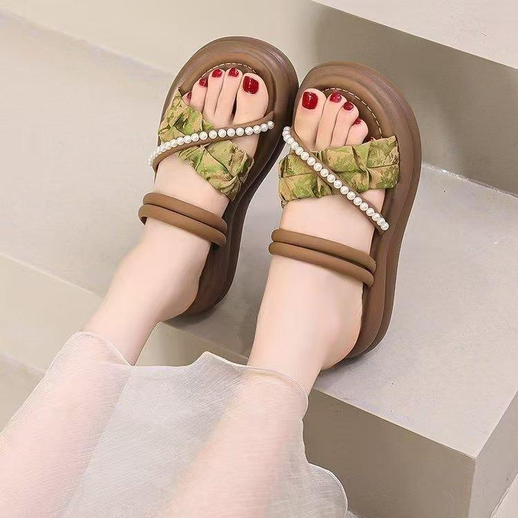 Guofeng Hausschuhe Damen 2025 neu Sommer dicksohlige rutschfeste Sandalen für draußen weichsohlige mit Röcken zwei Tragevarianten Römersandalen