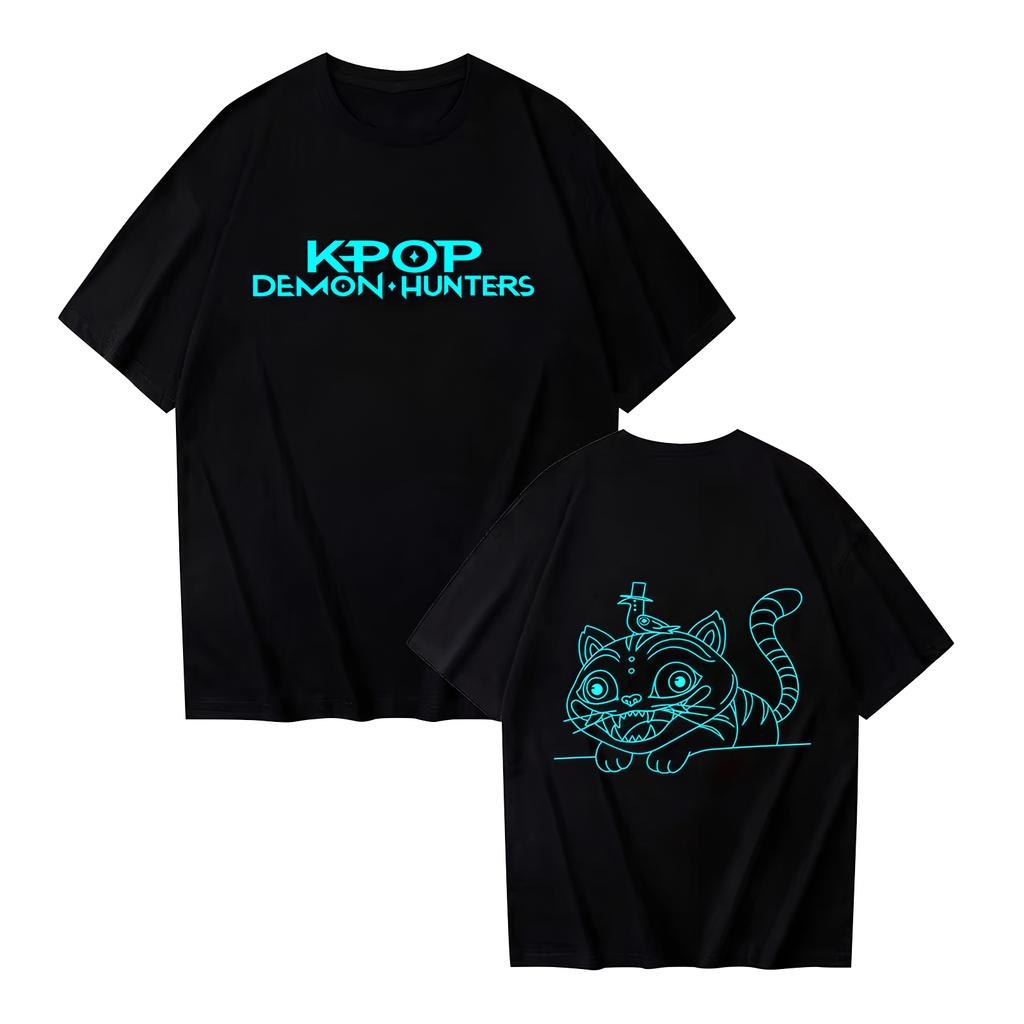 Women's Casual Cotton Luminous Print T-shirt Round Neck Pullover Short Sleeve Top