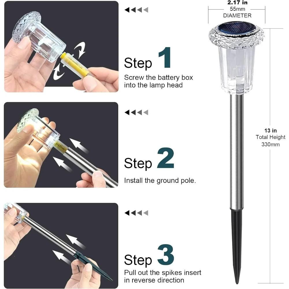 6PCS Solar Outdoor Lamp RGB Night Lights IP65 Waterproof Stainless Steel Long Battery Life Garden Yard Walkway Lawn Decor