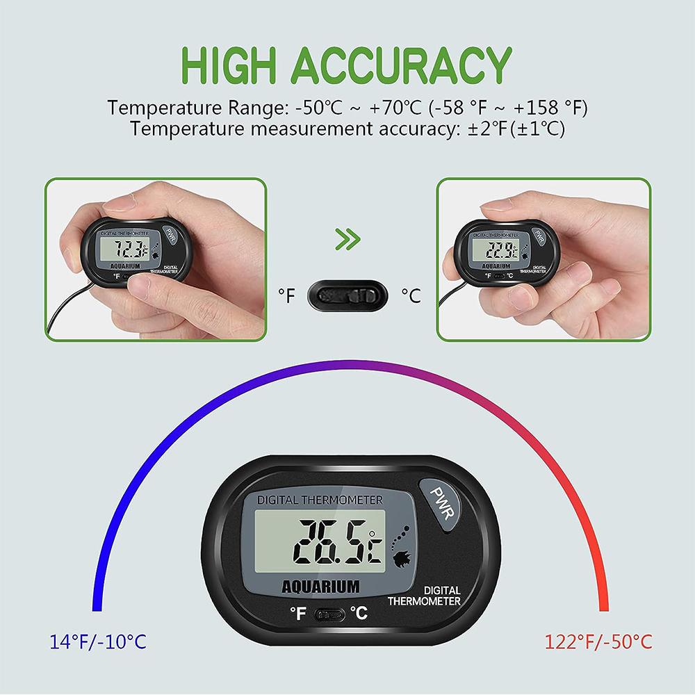 6Pcs Digital Aquarium Thermometer With Sensor Probe And Suction Cup Lcd Display