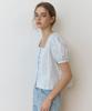 ADAUL Lace Point Puff Square Neck Blouse - Skyblue