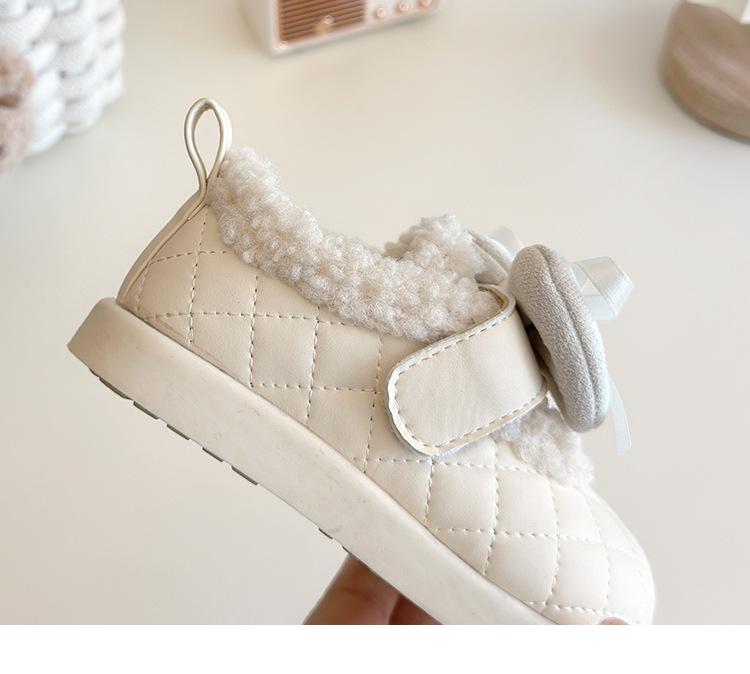 Girls' Winter Cotton Loafers with Bows - Cozy Low-Top Furry Shoes for Toddlers and Kids