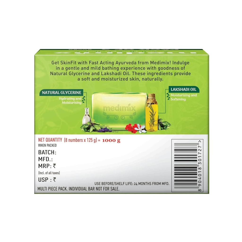 Medimix Ayurvedic Natural Glycerine Bathing Soap With Lakshadi Oil 125g X 8 Soap For Soft Supple Moisturised Skin Paraben-Free Vegan