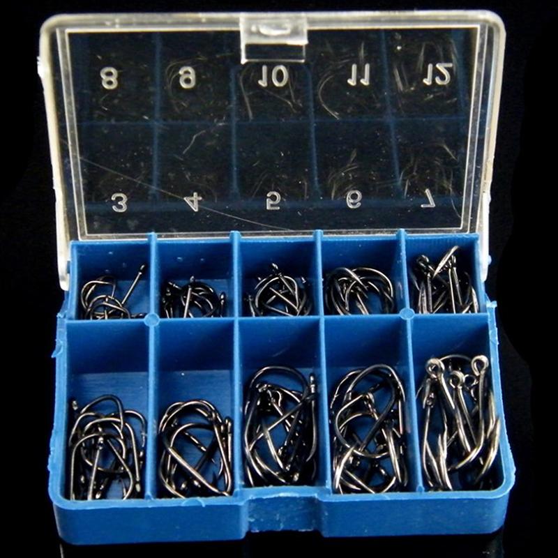 100Pcs/Lot Fishing Hooks High Carbon Steel Black Bait Holder Fish Hook Set