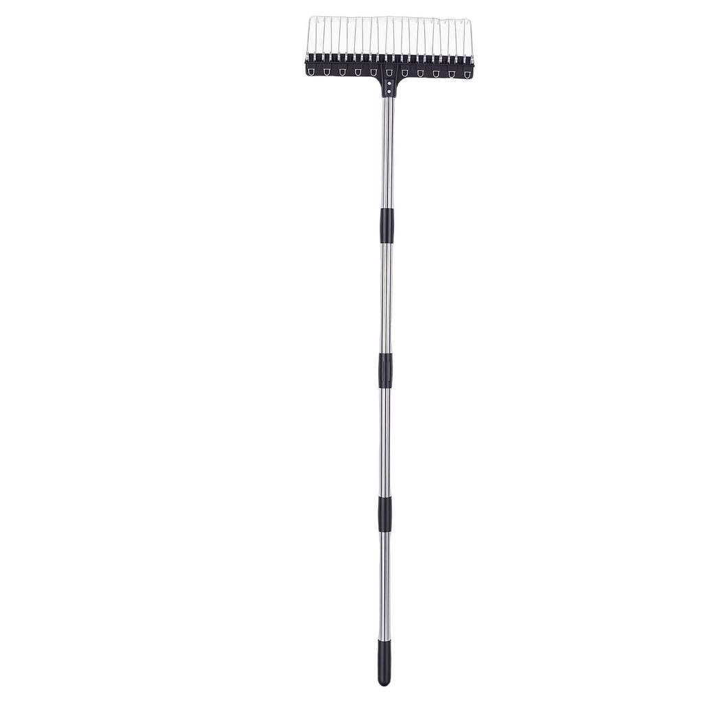 Laubrechen 22 Zinken 16,3 Zoll Breit Stahl Draht Gartenrechen mit 5,2FT Griff für Rasen Garten Mulch Rasenfilz