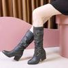 Autumn Winter Round Toe Leather Elegant Heeled Mid Calf Shoes Woman New Rock 2025 Comfortable Trend Half High Boots for Women