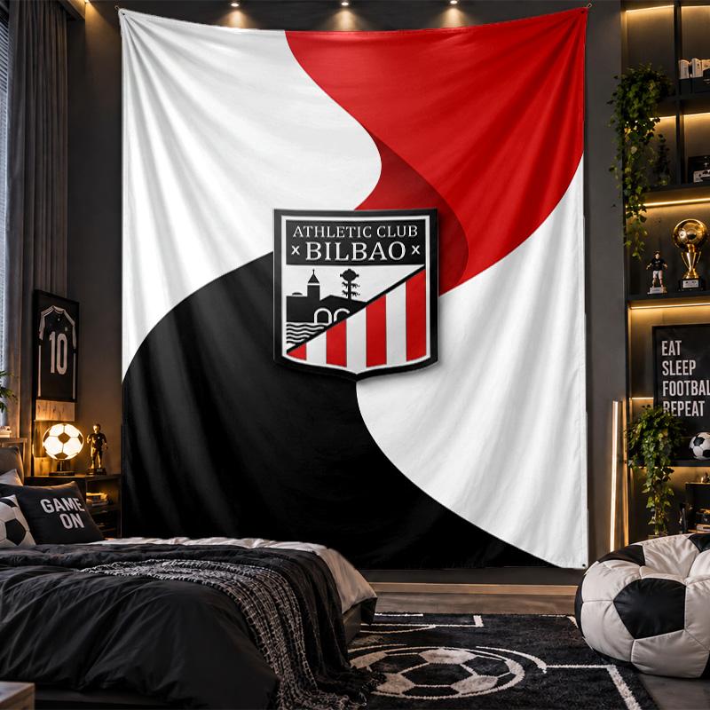 Wall Hanging Tapestry Athletic Bilbao Football Print Cloth for Living Room Bedroom Home Decor