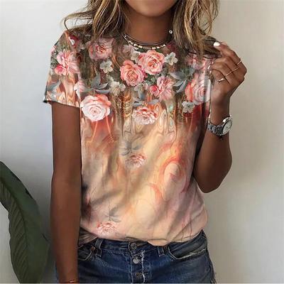 T-shirt z kwiatowym wzorem roślinnym dla kobiet, kwiaty, nadruk 3D, koszulki, letnie, swobodne, z okrągłym dekoltem, krótkie rękawy, duże koszulki