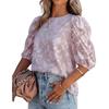 2026 Summer Women's Chiffon T-Shirt Floral Bubble Sleeve Fashionable Round Neck Loose Top