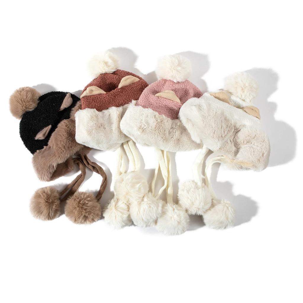 Clape Earmuff Cap with Ski Hat with Perfect for Outdoor and a Great Gift Women's Pom-Pom Earflaps, Thick, Fleece-Lined, Warm, Pom-Pom, Cute, Fluffy,