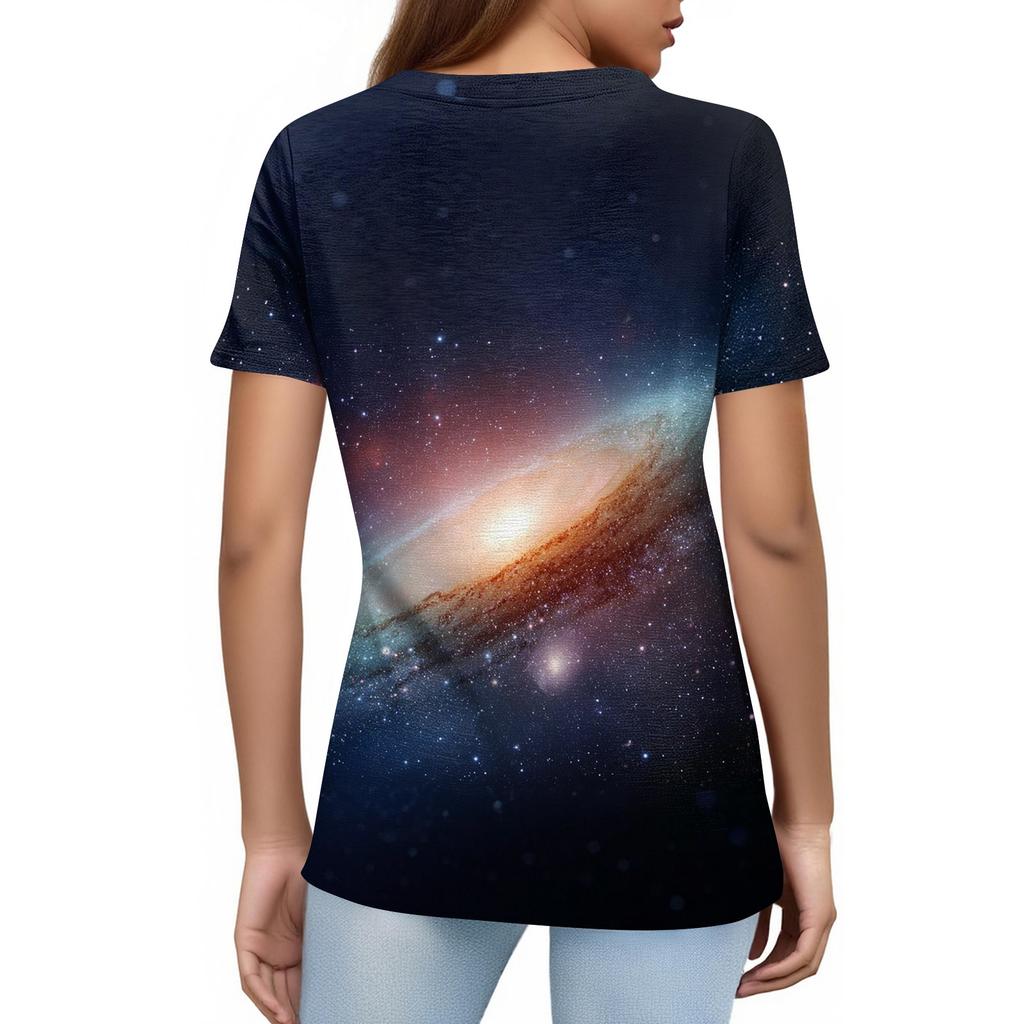 Women's Fashionable Casual Short Sleeve Print Round Neck Pullover Top