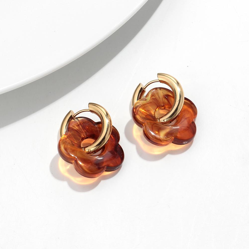 Colorful Flower Resin Acrylic Charms Earring Gold Color Circle Ear Buckle Hoop Earrings Fashion Jewelry for Women