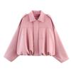 Women's Polo Neck Long Sleeve Bomber Jacket Loose Fit Streetwear Outerwear Suede Texture Coat