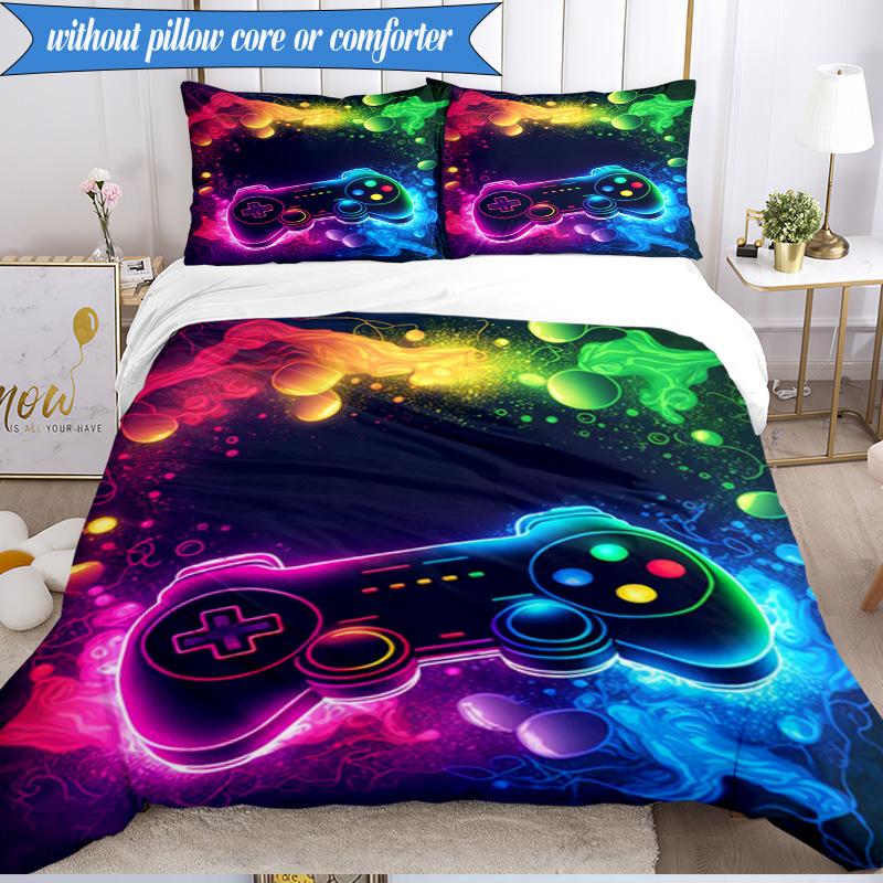 3PCS Neon Game Over Art Bedding Set,Including 1pc Duvet Cover And 2pcs Pillowcases Perfect for Bedroom, Dormitory, Fan Christmas Gift