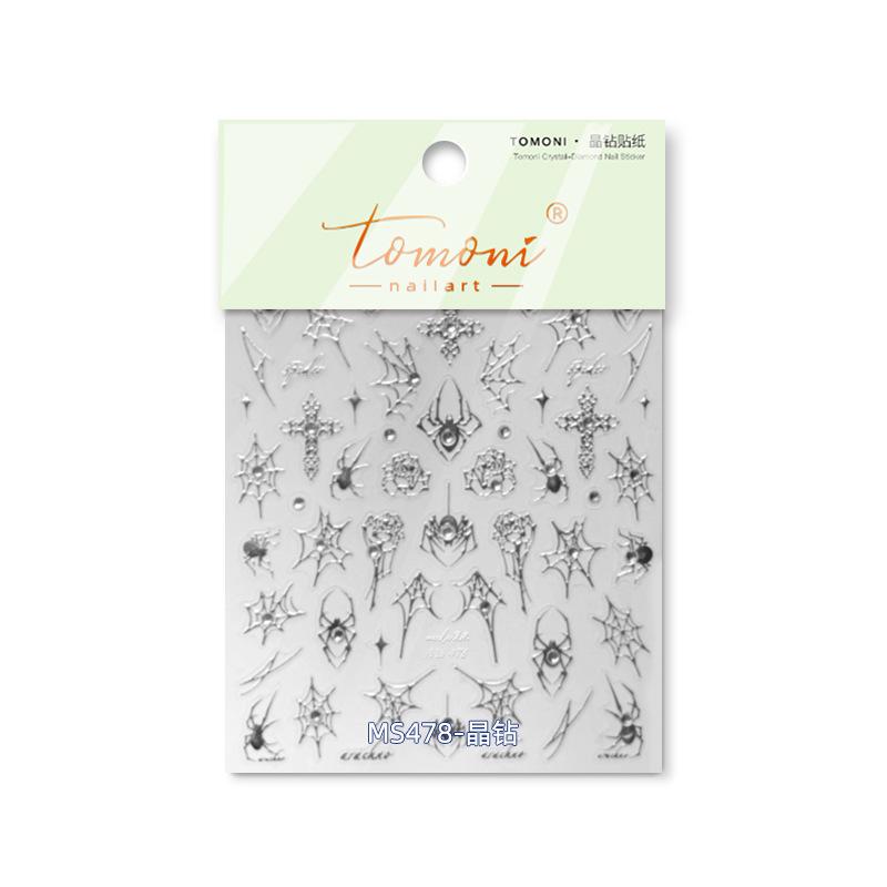 1 pièce Autocollant Ongles Toile d'Araignée 5D Croix Argent Blanc Noir Paillettes Strass Transparent Rose Auto-Adhésif Autocollant Nail Art