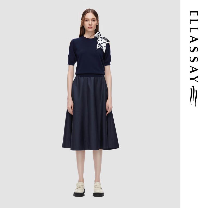 ELLASSAY Merino Wool Silk Scarf Decor Pullover Knit Top