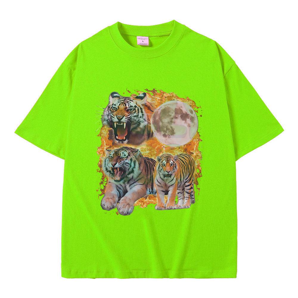 

Funny Tiger Graphic T-shirt Vintage Y2k Moon Fire Tiger T Shirts Unisex Women Fashion Streetwear Male High Quality Cotton Tshirt S