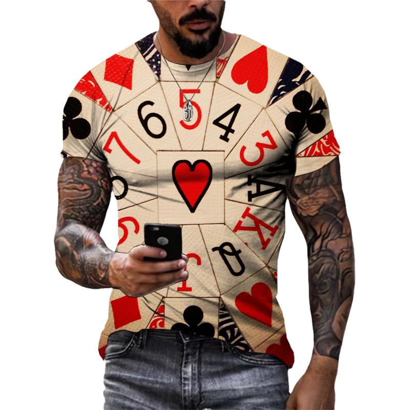 Letnie nowe fajne osobowości pokerowe graficzne t-shirty męskie moda codzienna oryginalność karty wzór koszulki 3D drukowane topy z krótkim rękawem