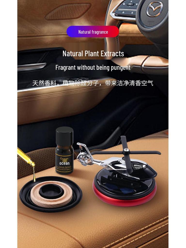 Solar-Powered Rotating Helicopter Car Air Freshener - Perfume Holder for Center Console
